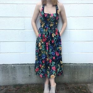 Vintage black floral halter top dress